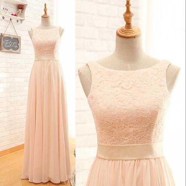 Long Blush Bridesmaid Dress,Lace Bridesmaid Dresses,Full Length Blush Lace Prom Dress,Lace